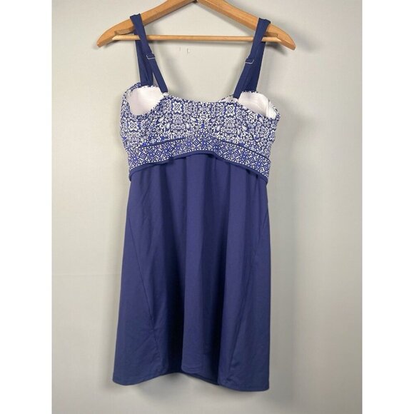 Lands End 12 Tankini Swimsuit Top Blue Floral Womens Underwire Beach Cruise - Picture 4 of 10